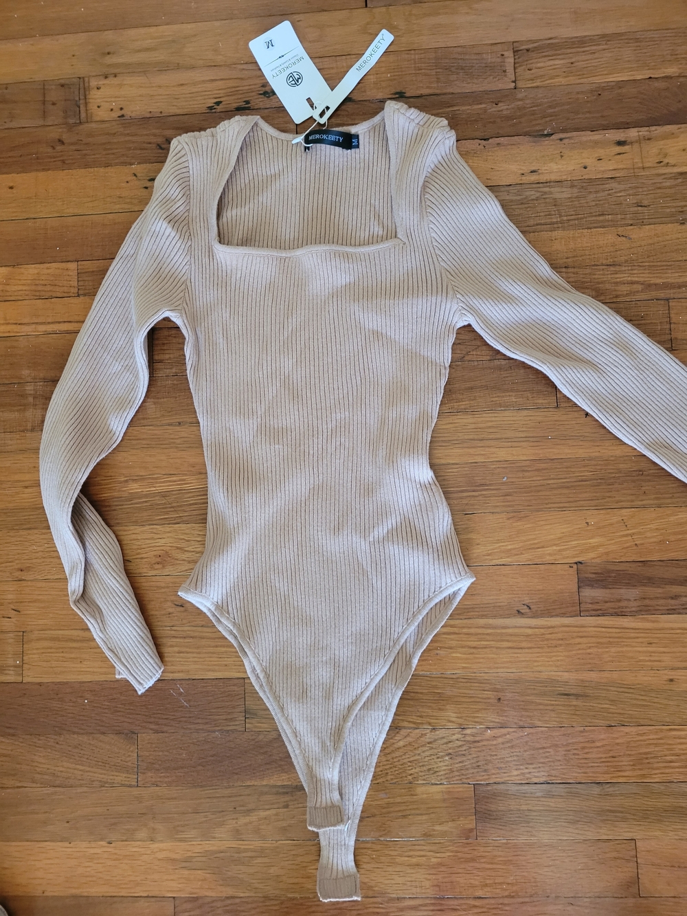 MEROKEETY Women's Long Sleeve Ribbed Bodysuits Crew Neck Slim Body Suits